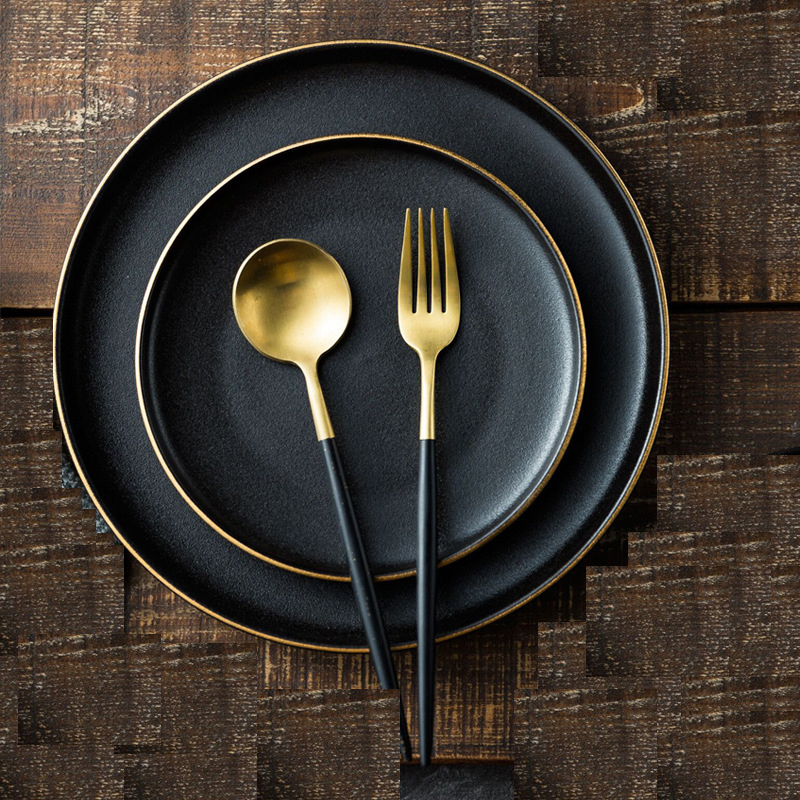 supermarket dinner plates round black kitchen housewares porcelain dinnerware set custom logo pattern ceramic plates steak plate