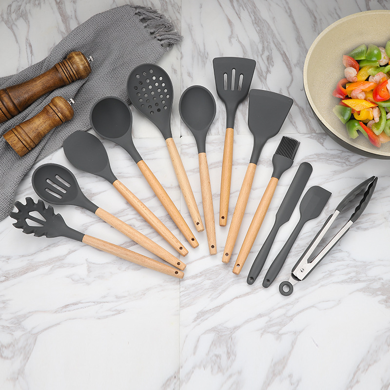 Muti-function Kitchen Utensil Set Custom Logo Wood Spoon Spatula Fork Ladle Cooking Utensil Set For Home