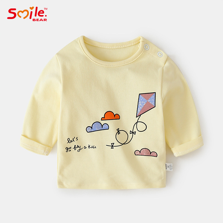 Детская Хлопковая футболка Smile Bear, Весенняя футболка с мультяшным принтом, 2021 хлопок, 100%