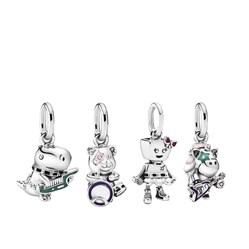 Trendy Rock Cartoon Animals Charm Flower Fairy Bella Unicorn Dinosaur Charms Fit Pandora Charm Bracelet DIY Jewelry for Women