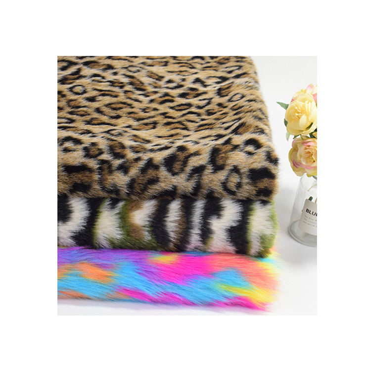 KINGCASON Tela Wholesale Colorful Knitted Leopard Print Artificial Fake Faux Fur Fabric For Garments / Coat / Winter