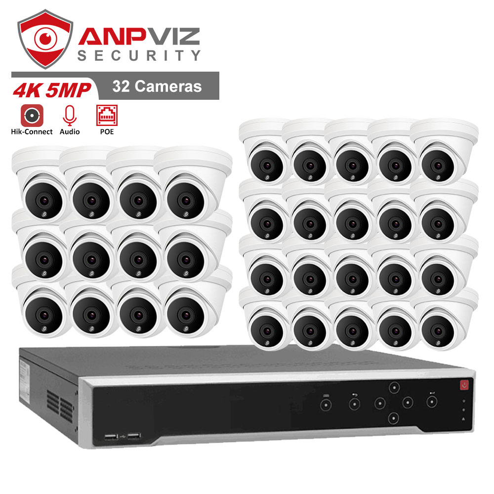 Система безопасности Anpviz 4K 8MP 32CH NVR H.265 5MP POE IP-камера револьвера IP66 со встроенным микрофоном 24/7 часа записи