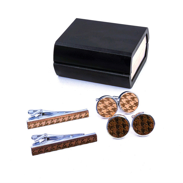 Hot Sell High quality Wooden mens cufflinks Tie Clips Set With Gift Box Package