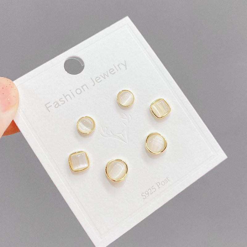 ED64105 Korean fashion cute gold plated women jewelry 3 pairs set opal square stud earring