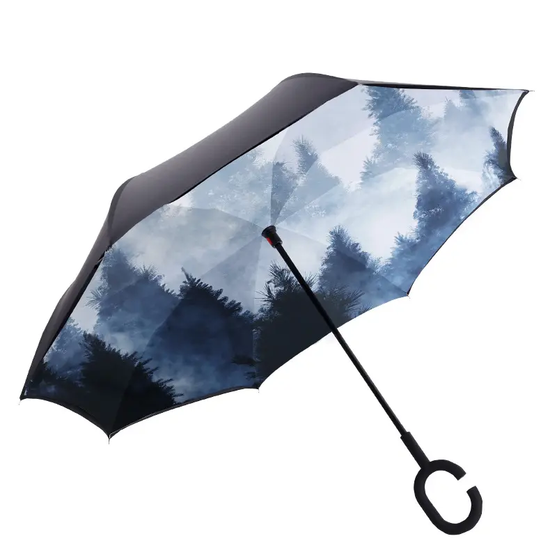 Large Double Handle Reverse Umbrella Reinforced Polyester Dual Purpose Manual car Umbrella Straight Umbrella for Rain and Sun