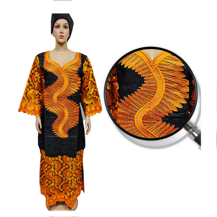 LQ285 Queency Fashion French Lace Match Bazin Scarf African Embroidery Design Bazin Dress