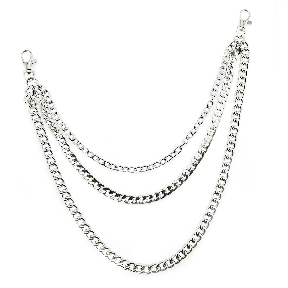 2021 New Punk Biker Triple Chain Hip Hop Pants Chain Waist Chain Jeans with Chain