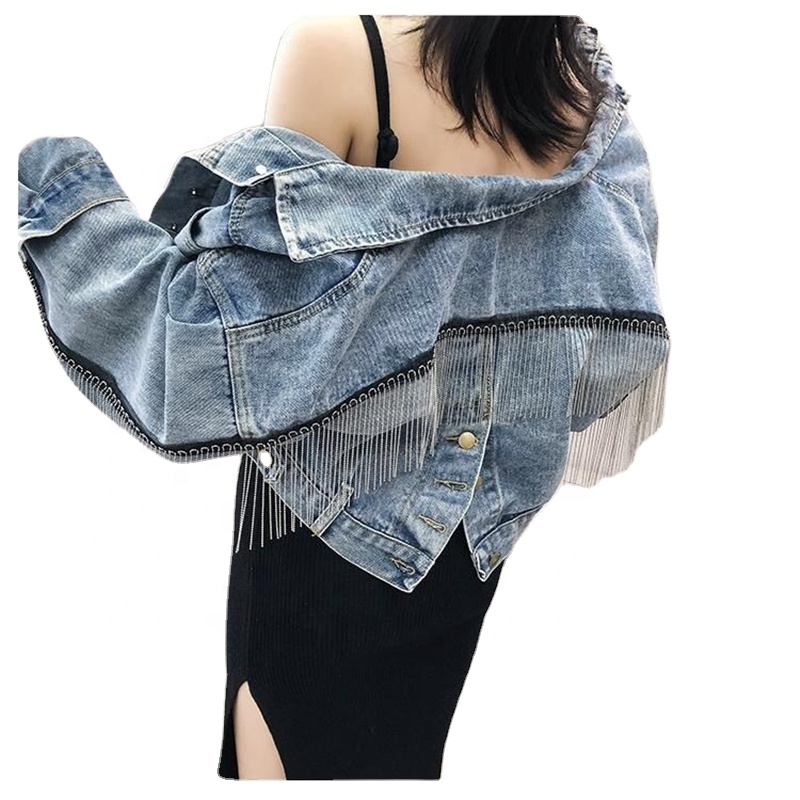 ASSUN 2020 distressed blue cropped womens jean denim jacket fall jackets