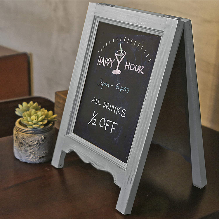 Gray Mini desktop standing double sided logo easel wooden blackboard frame