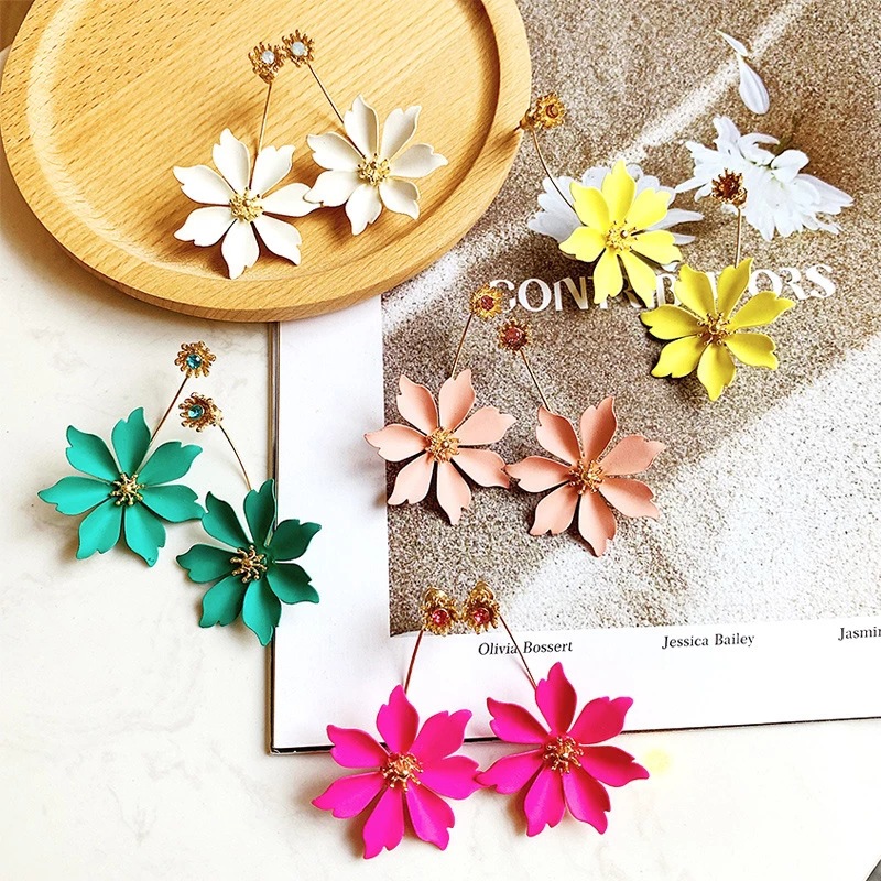 Amazon Hot Selling Fashion Earings For Women 2021 New Design Colorful Hawaiian Flower Earrings Wholesale Oversized Earrings