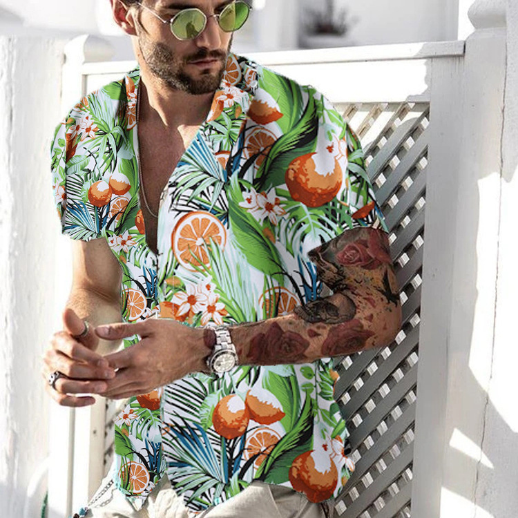 New arrivals 2021 summer high street graphic tee men fashion graffiti t-shirt beach shirt men clothing Turn-down Collar