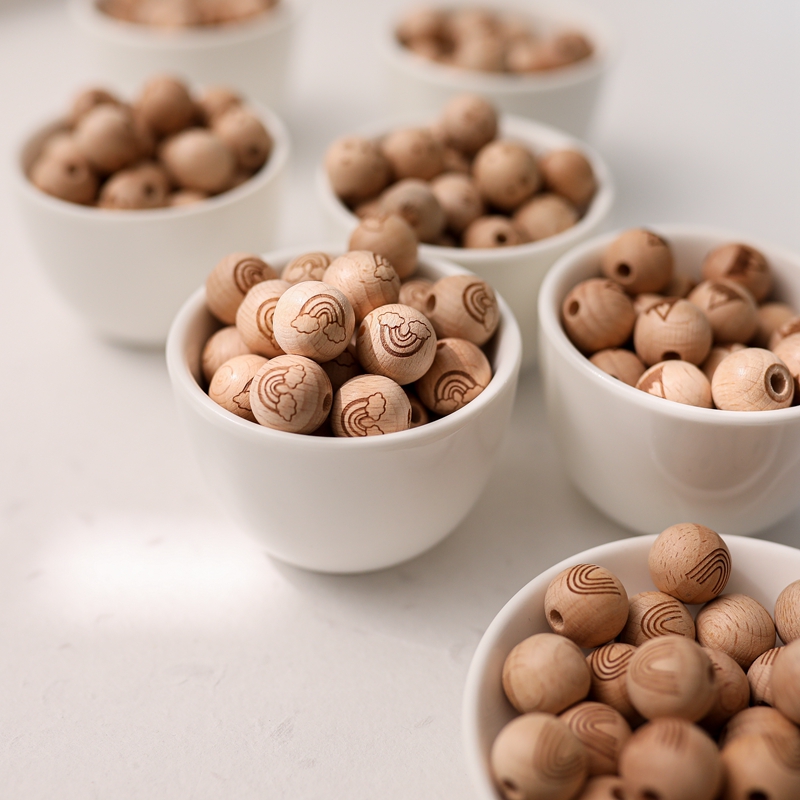 16mm beech wood bulk printing round natural teething wooden beads DIY accessories wholesale