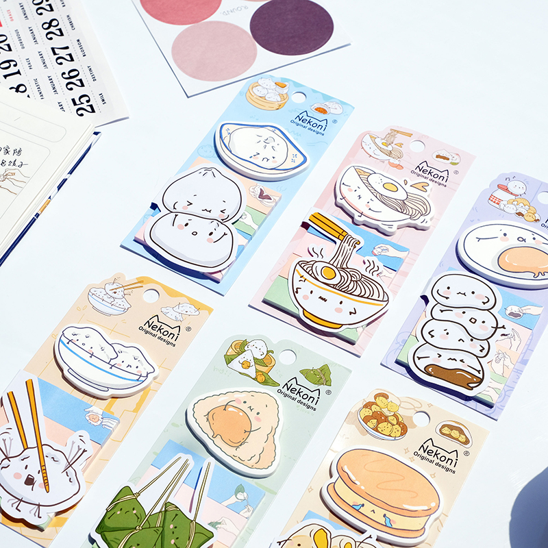 Nekoni Cute Memo Note Memo Pad Kawaii Traditional Food Image Self-Stick Note Pads Paper Index Bookmark Hot Sale Sticky Notes Pad