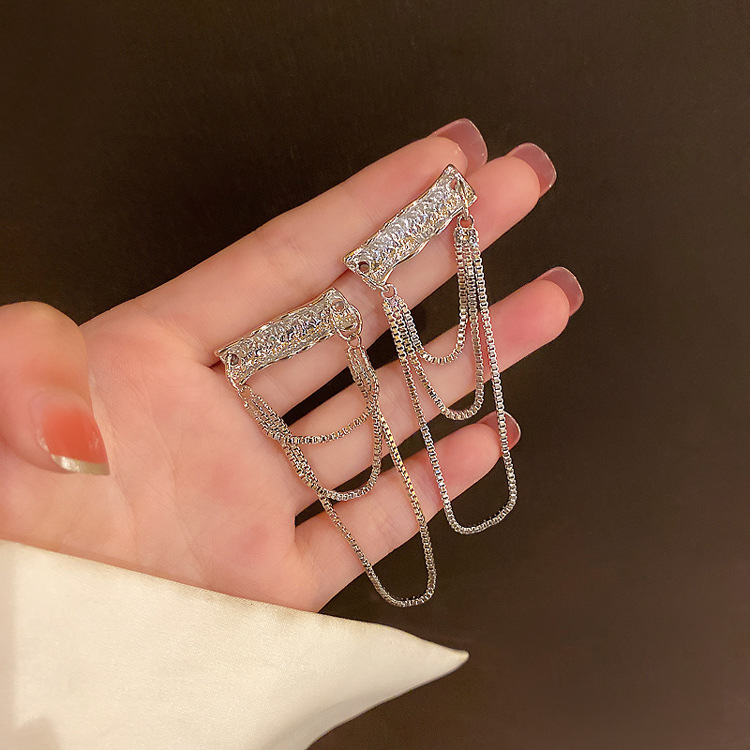 Jewelry Gold Plated 925 silver needle simple one line Earrings long tassel Chain net Red Fashion