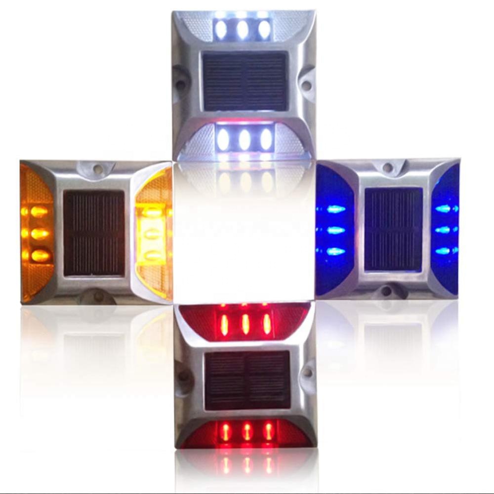 Плоские 6LED безопасные мигающие световые шпильки, солнечные алюминиевые дорожные отражатели