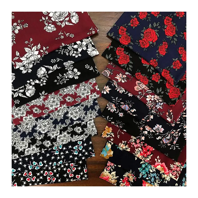 wholesale custom plain viscose challis Spun rayon floral printed fabric for dress