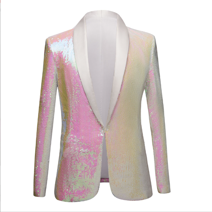 Collar Lapel Slim Fit Blazers Party Prom Sequin Stylish Fireworks Glitter Suit Jacket Shawl Stage Blazer Mens Coat