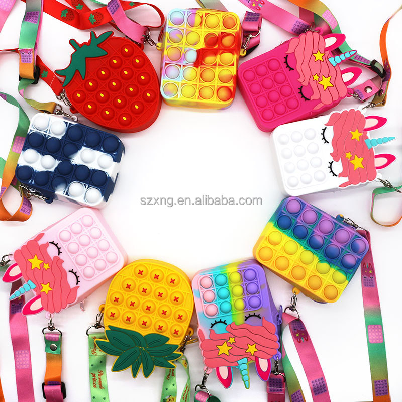 pop bubble New Creative Cute Cartoon Wallet Bag Silicone Funny Anxiety Relief Zipper Mini Fidget Toys Coin Purse With Keychain