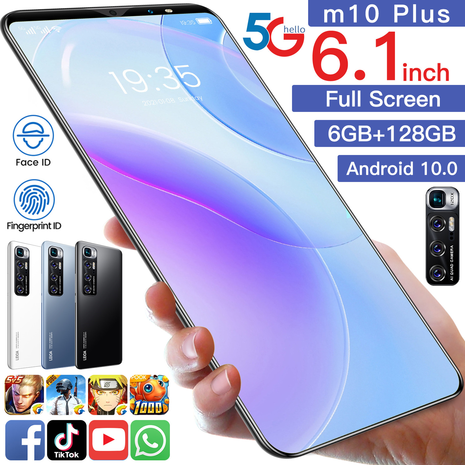 M10 плюс 4K экран 3G/4G/5G мобильные телефоны 6 ГБ + 128 Гб MTK6763 10-ядерный DVI 24 + 48 Мп смартфонов телефон