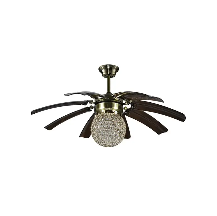Living Room 8 Pieces Hidden Retractable Blades Retractable LED Ceiling Fan With Lighting Remote Control Luminous Light