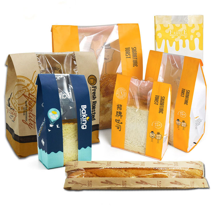 Factory Manufacturer Bakery Packing Custom Printed Brown or White Kraft Paper Bag with Window for Bread Sandwich Packaging