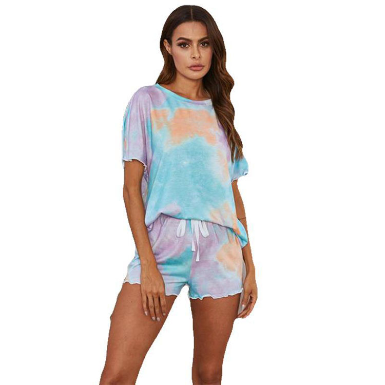 2021 Tie-Dye Style Housewear Short-Sleeved Shorts Suit Loungwear Set Sleepwear Girls Designer Sleepwear