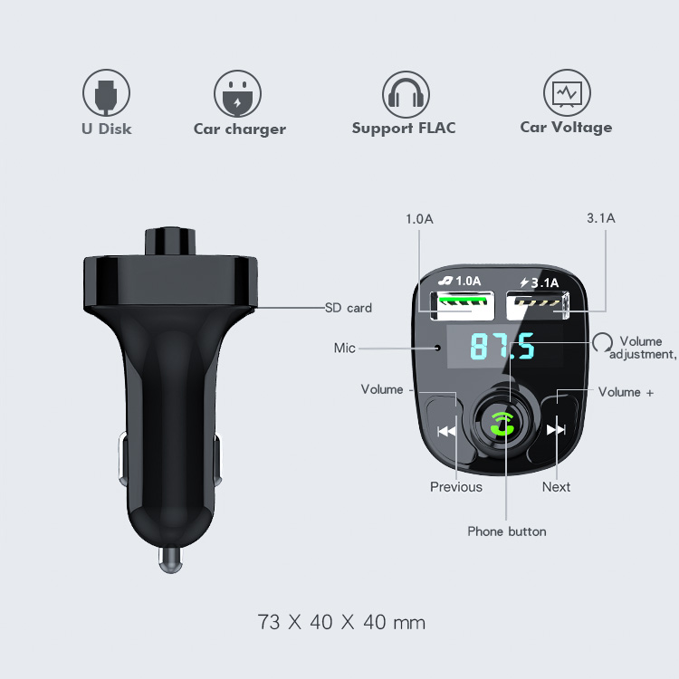 1626-3 зарядное устройство для прикуривателя с двумя USB-портами, FM bluetoo mp3-плеер, автомобильный комплект, FM-передатчик, MP3-плеер для автомобиля bluetoo