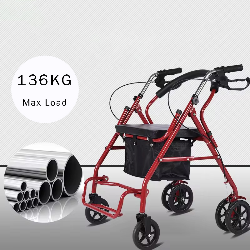 136KG Walking Frame Drive Rolling Walker for Seniors 4-leg Walker Adult Folding Rollator For Disabled