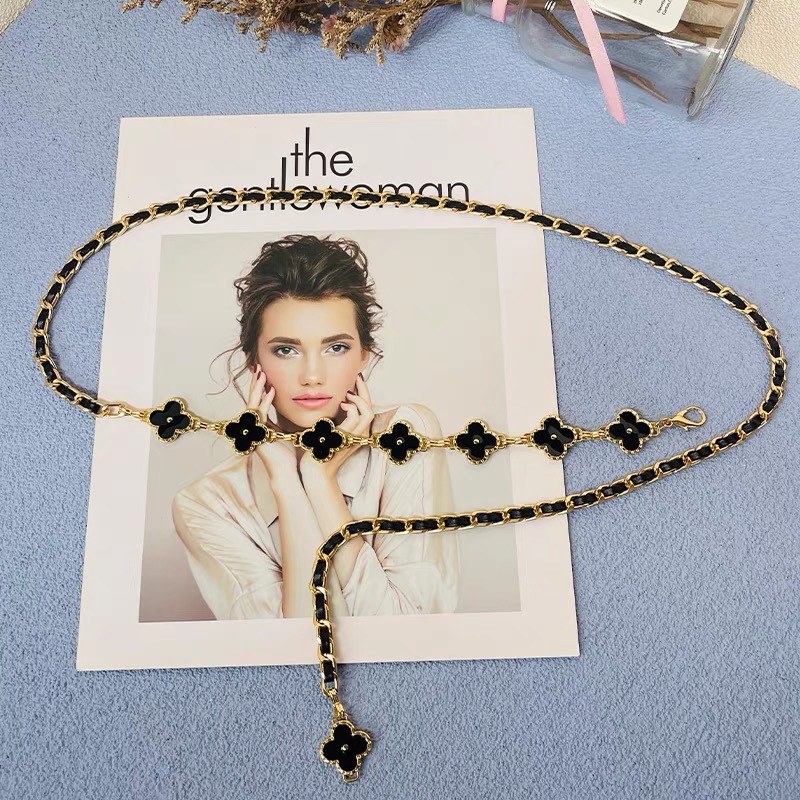 Latest Catalog Designer Leather Belts Classic Leather Chain Belts Famous Four Leaf Clover Belts Adjustable Women Waist Chain
