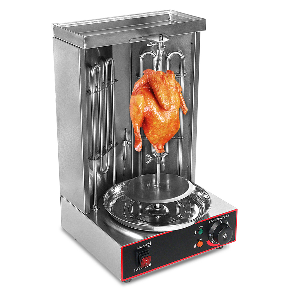 GZKITCHEN электрическая автоматическая вращающаяся шаурма-гриль с двумя инфракрасными горелками, машина для Доннера кебаба, гриль для барбекю из нержавеющей стали
