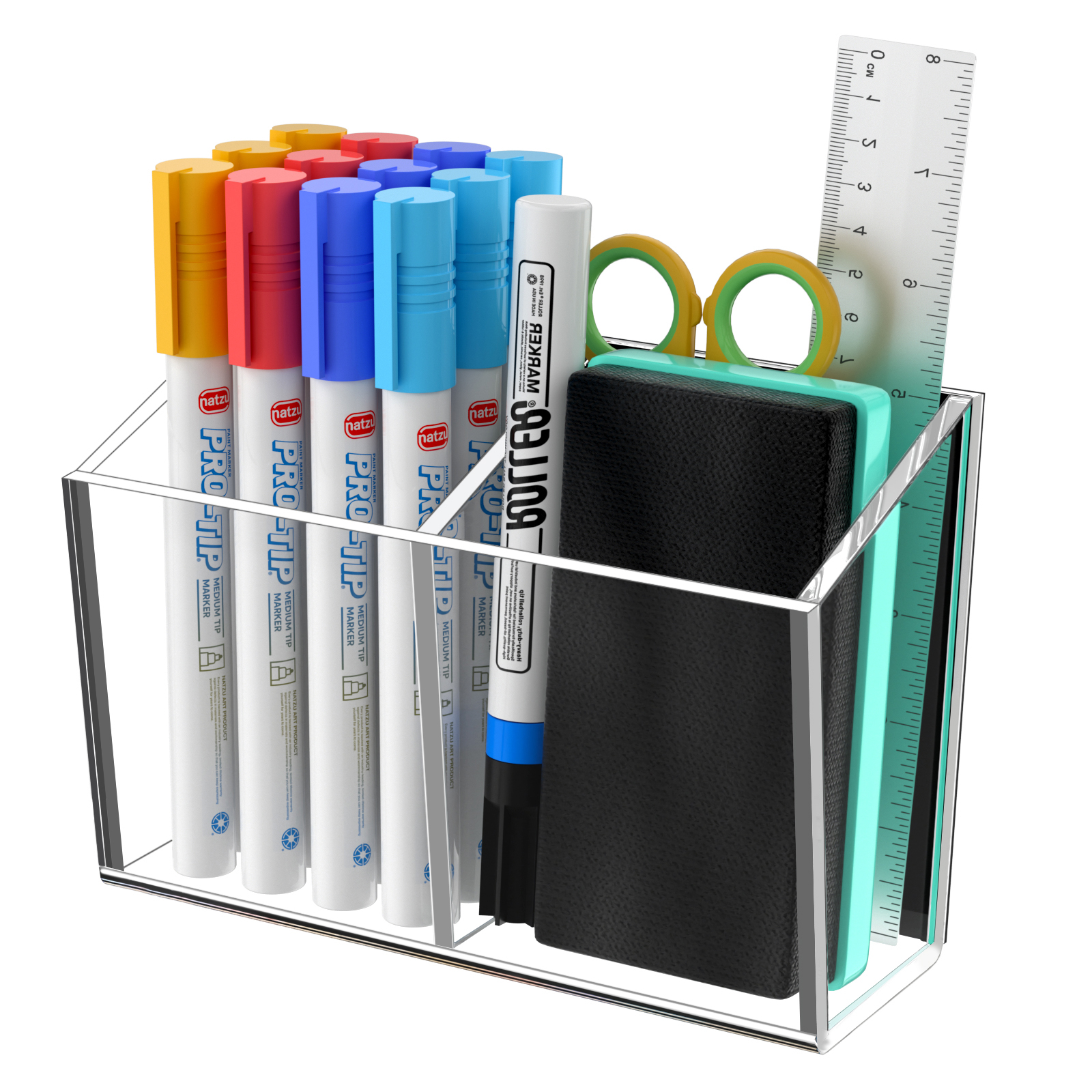 Customized Dry Erase Marker and Eraser Acrylic Magnetic Marker Pens Holder for School Office Home