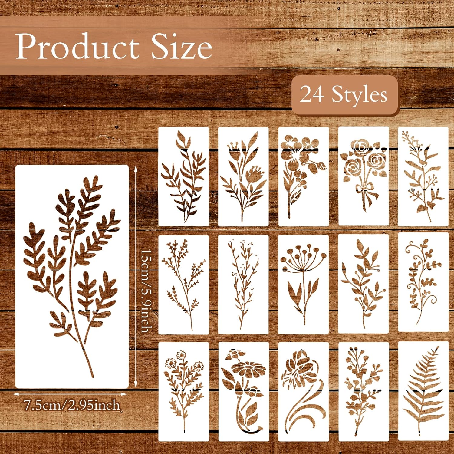 Customizable Artistic Wood Wall Stencils - 24Pcs Wildflower Leaf Designs for Painting and Herb Plant Crafts