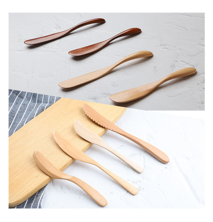 Kitchen Tableware Custom Wooden Jam Peanut Bread Butter Cheese Cream Cake Spreader Knife