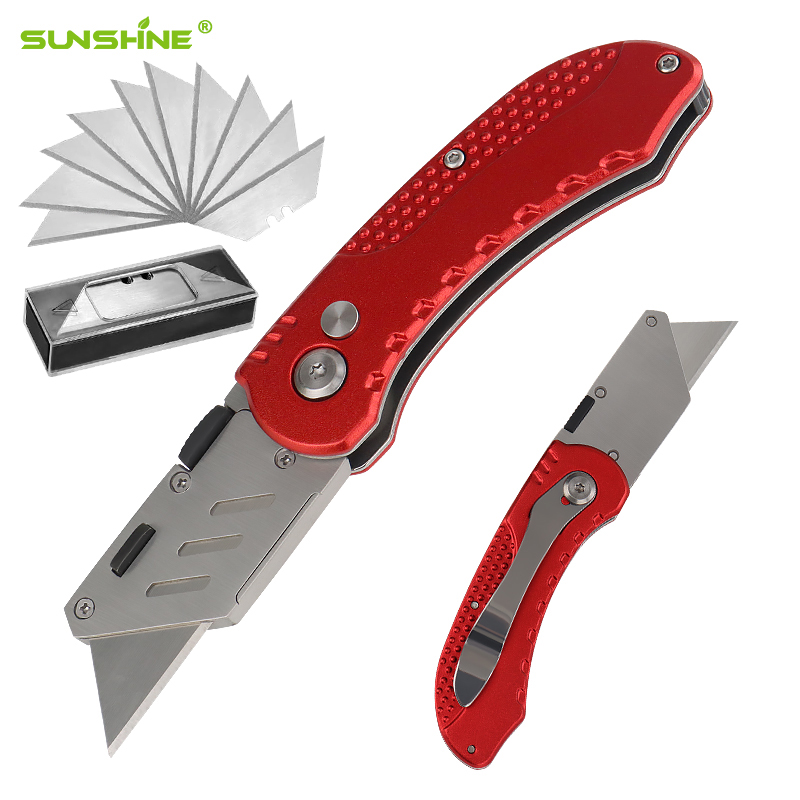 SUNSHINE Multifunction Foldable Aluminum Alloy Handle Camping Pocket Universal Folding Cutter Utility box Cutter Knife