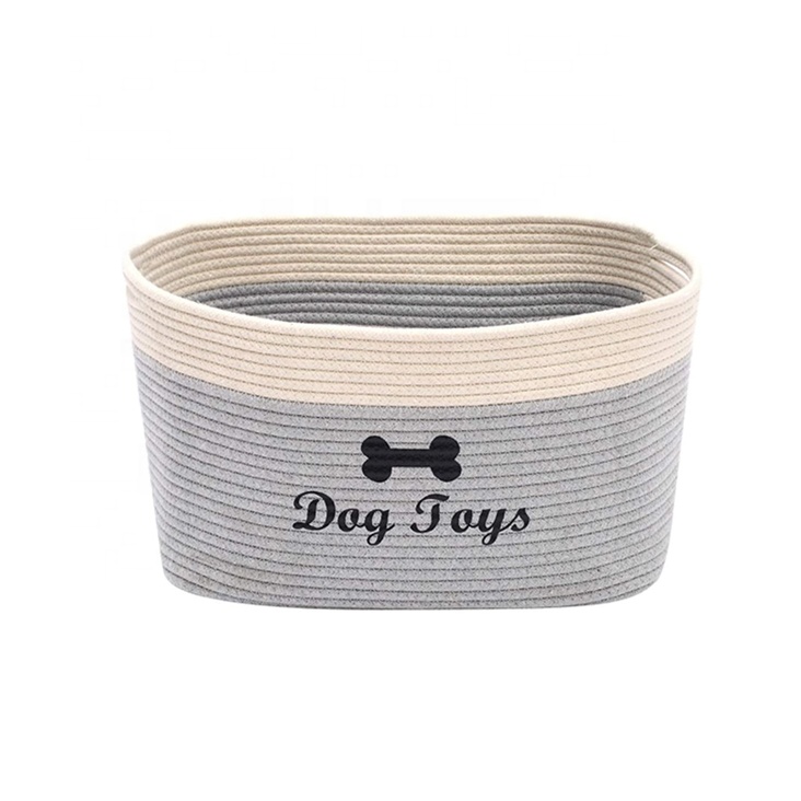 Dog хранения корзина из хлопчатобумажного каната 10 "* 9" корзина для белья корзины для хранения игрушки для домашних питомцев ящики для хранения-белый/серый