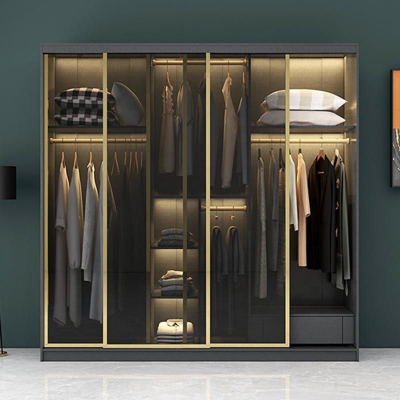 PA modern luxury glass wardrobes aluminium profile sliding wardrobe door bedroom furniture