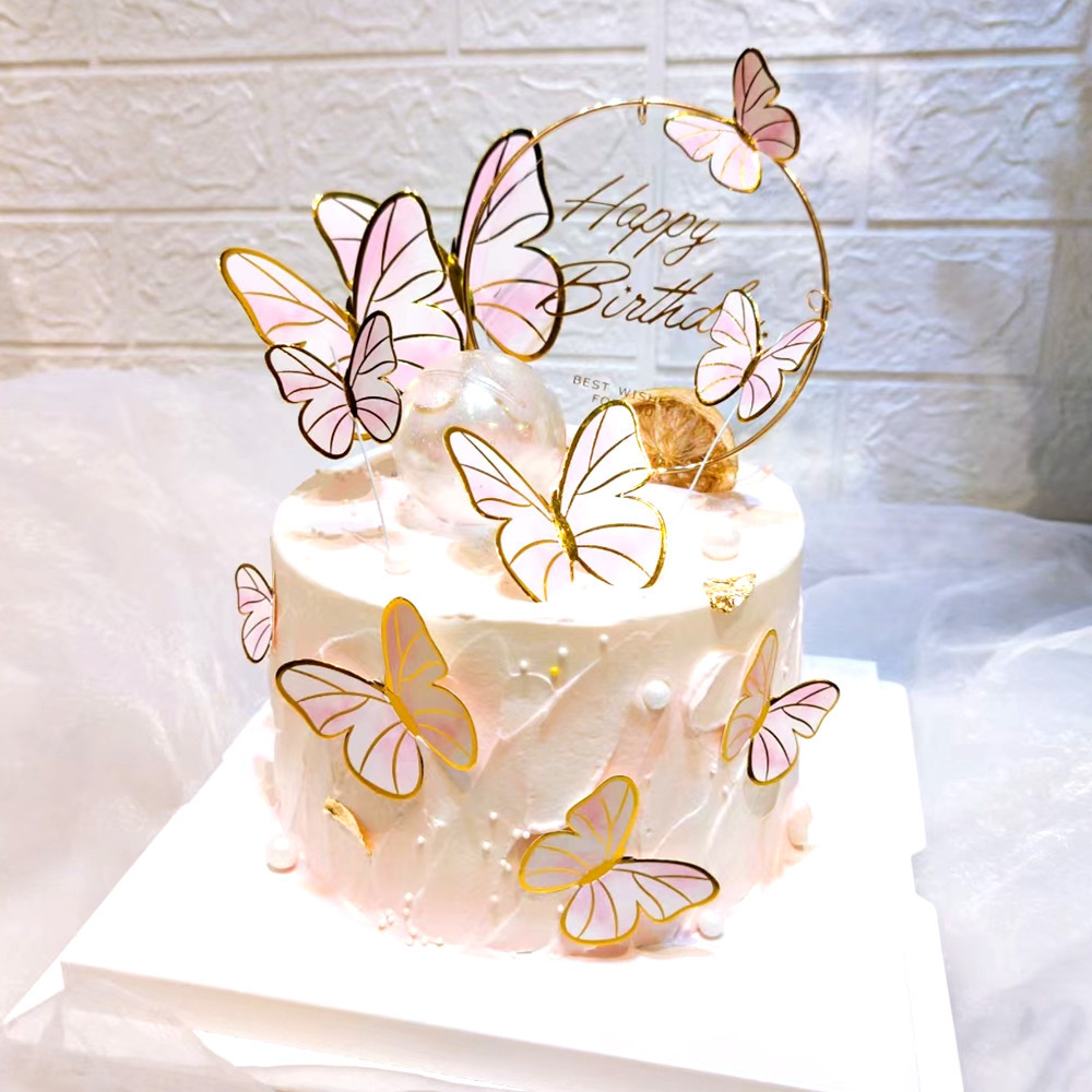 3D Hollow Out Butterfly Cake Decorations Supplies Cake Topper For Girl Happy Birthday Party Decoration Tools Wall Sticker