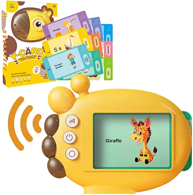 Montessori Baby Learn English Word Cartoon Giraffe Flashcard Reader with 9 topics to help children learn to read early
