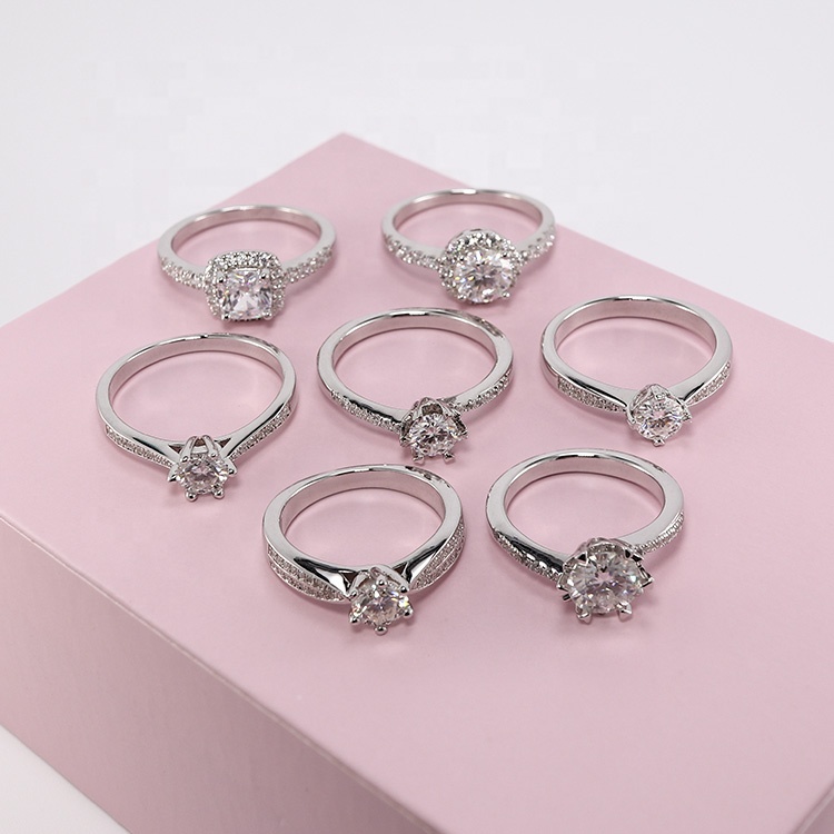 Jewellery Prong Setting 925 Sterling Silver Lab Diamonds CZ White Gold Plated Wedding Engagement Rings Moissanite