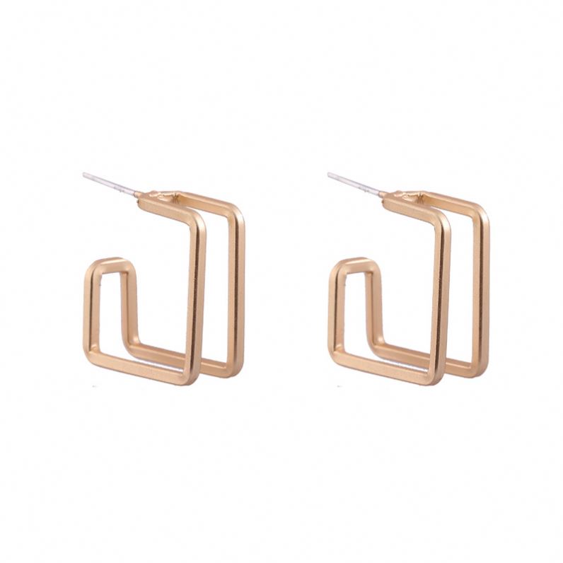 New Design Silver Needle Irregular Line Rectangle Square Earring Matte Golden Earring