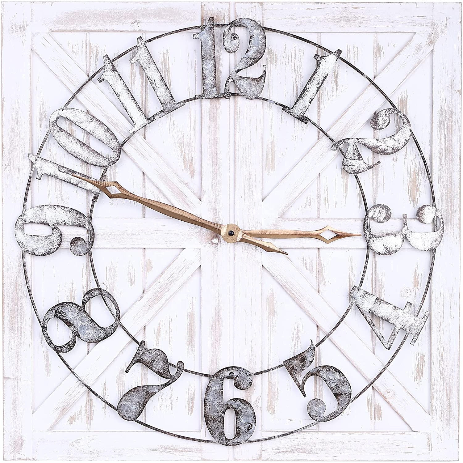 24 inch Square Farmhouse Style Clock Bundled with Decorative Reversible Wooden Sign Large Farmhouse Wall Clock
