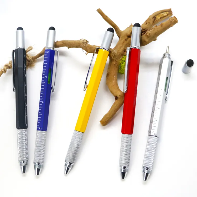 Multifunction Pen Spirit Level Ruler Screwdriver Tool Pen Top Touch Multifunction Metal Tool Pen Stylus Ballpoint Pen