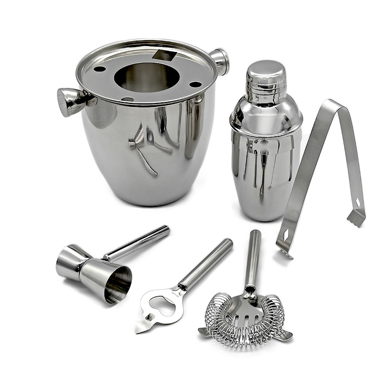 Cocktail Shaker Set 6PCS Stainless Steel Bartender Kit with Measuring Jigger,Ice Tongs Professional Bar Tools