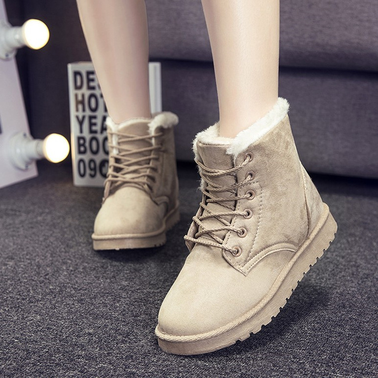 Dropshipping Custom Logo Winter Women's Ankle Boots Fur Lined Thick Sole Ladies Fur Snow Boots