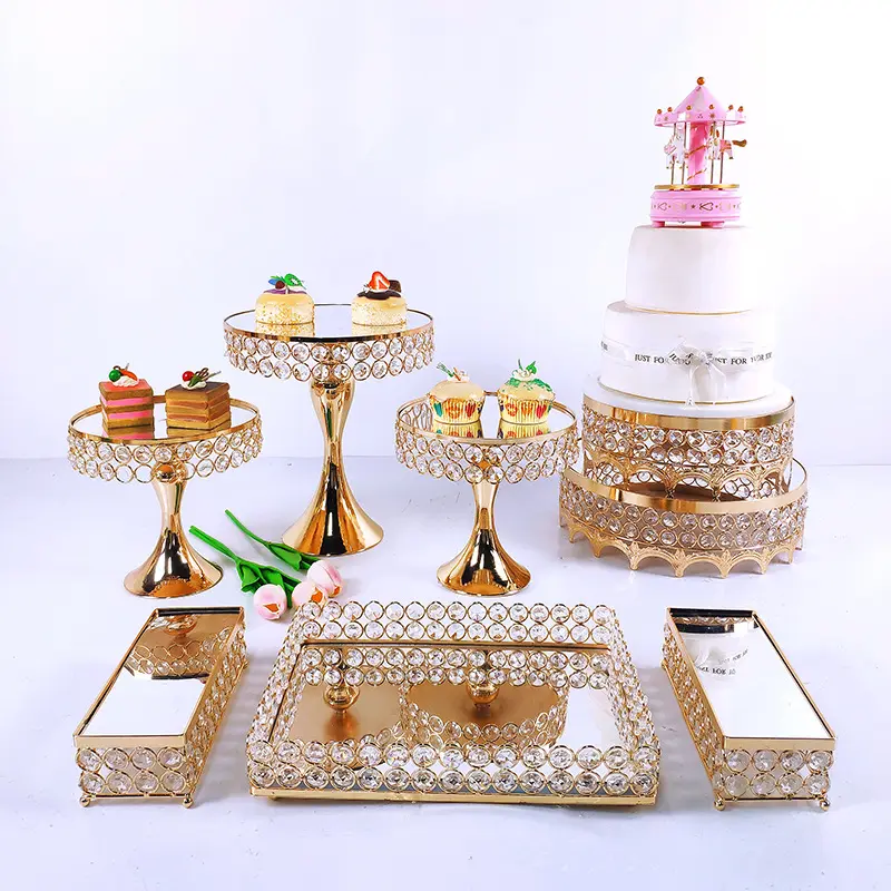 cake stand set for Birthday Party decorations cake / dessert stand wedding Gold dessert display table mirror tray