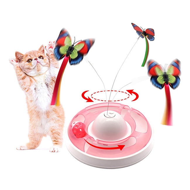 Factory Wholesale Ribbon Puzzle Maze Laser Realistic Butterfly Interactive Set Roller And Hunting Electronic Cat Toys