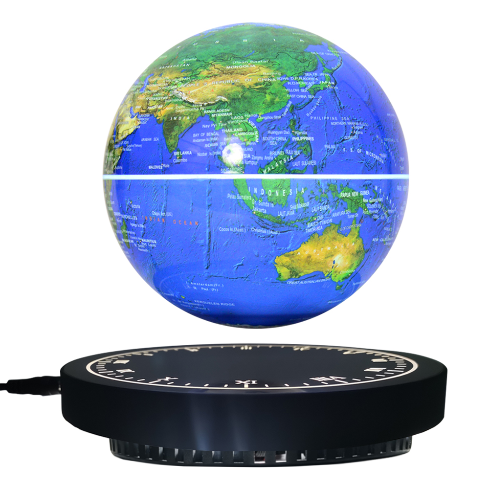 Globe Education Supplies Teaching Resources Geography 140mm White and RGB LED Lights Rotating Magnetic Levitating Globe
