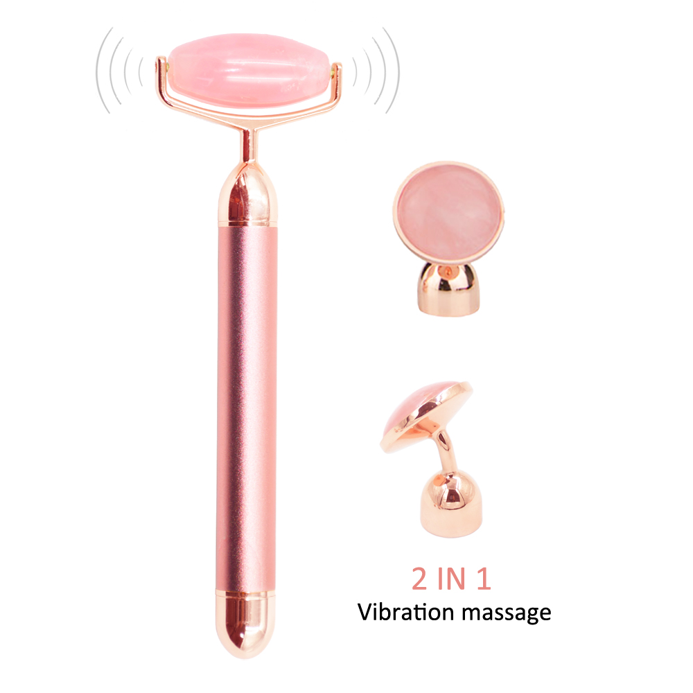 2021 100% Natural Noise Free Massager Roller Vibrating Jade Roller Set Rose Quartz Electric Facial Roller