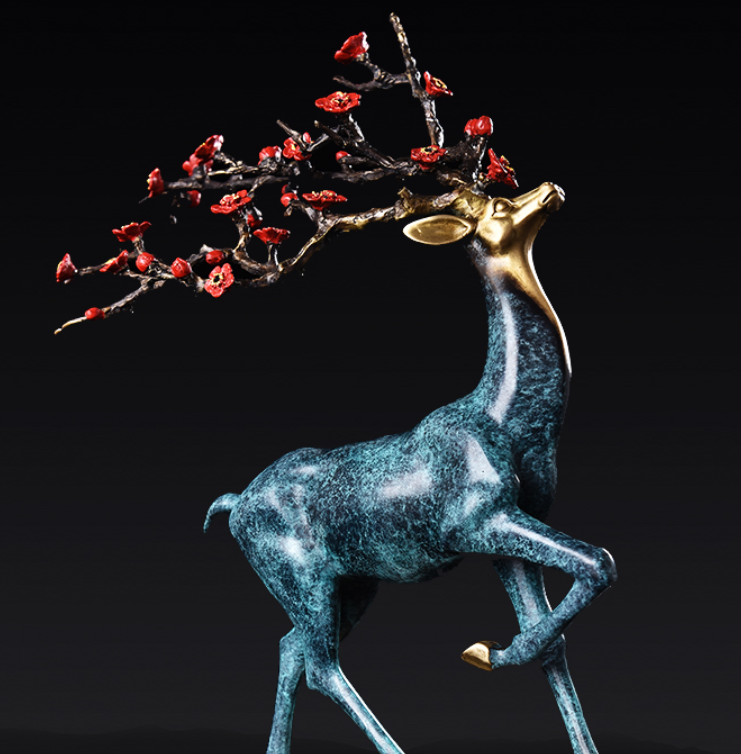 indoor home decoration small size beautiful color brass sika deer statue