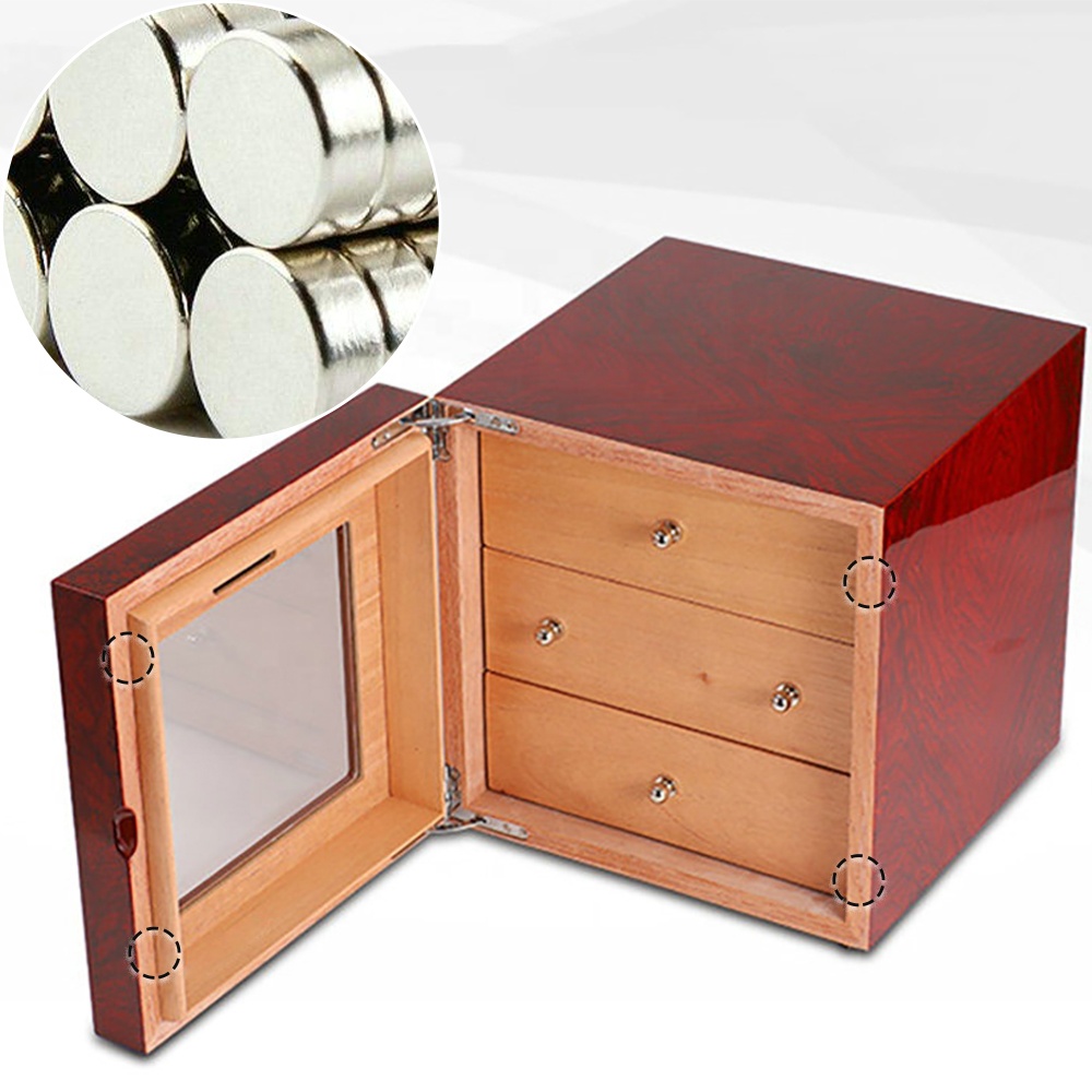 Cedar Wood Case with Digital Hygrometer and Humidifier Holds 25-50 Cigars (Gray) Desktop Cigar Storage Box Covered with Leather